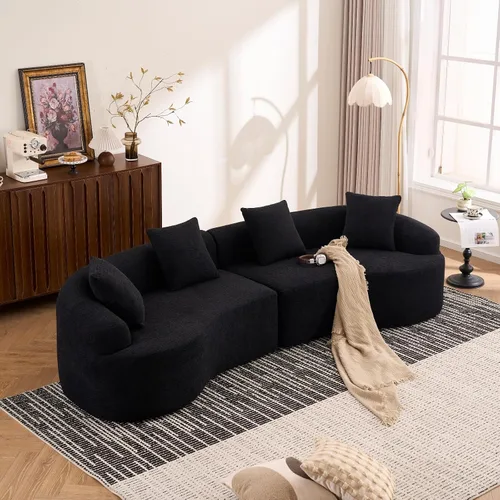 Vista 20 de Sofá modular curvado de 98.8 pulgadas con diván, sofá en forma de L, sofá deshuesado en forma de L para sala de estar, tela de felpilla de grano
