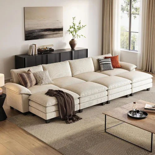 Vista 47 de LINSY HOME Cloud Sofa - Silla decorativa con tumbona otomana para interiores, sofá de pana perfecta para sala de estar, apartamento, oficina, beige