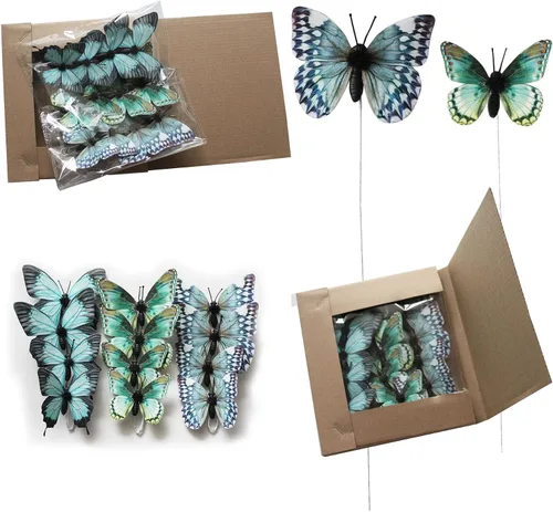 Vista 9 de Paquete de 12 decoraciones de mariposa, decoración de estacas de mariposa 3D, 2 tamaños de adorno de mariposa para el hogar, flores falsas