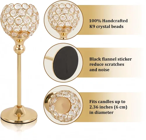 Vista 4 de Juego de 2 portavelas de cristal dorado para chimenea, mesa auxiliar, decoración de bodas, hogar, Halloween, centros de mesa 13“ Tall Tea Light