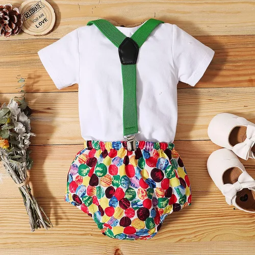 Vista 20 de IDOPIP Traje formal para bebé niño para el primer cumpleaños de Cake Smash con corbatín y tirantes y pantalones cortos para sesión de fotos