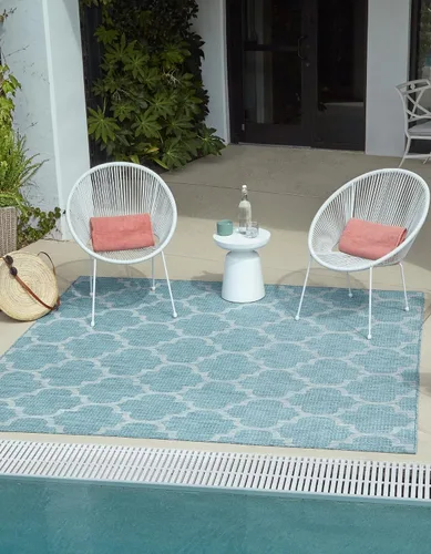 Vista 49 de Unique Loom Outdoor Trellis Collection Alfombra de Área (5' 1" x 8' Oval, Aguamarina/Gris)