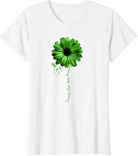 Vista 18 de Camiseta de conciencia de lesiones cerebrales traumáticas con cinta verde guerrero, Negro, S