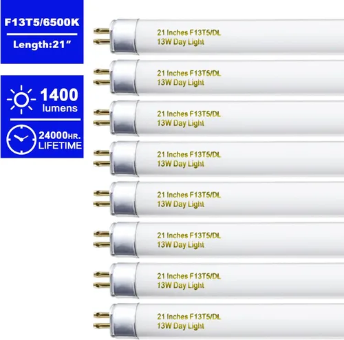 Vista 6 de Konideke Paquete de 8 bombillas fluorescentes T5 de 21 pulgadas, 13 W, luz diurna 6500K, F13T5D para debajo del gabinete, base G5 de 750 lúmenes