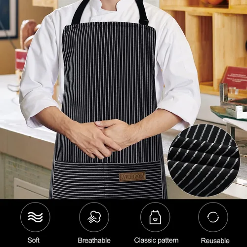 Vista 4 de ATROPOS Paquete de 2 delantales para mujeres con bolsillos, delantales de cocina para mujeres y hombres, delantales de chef ajustables para cocina