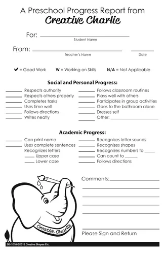 Vista 2 de Notas de Creative Charlie Pre Escolar Informe de progreso