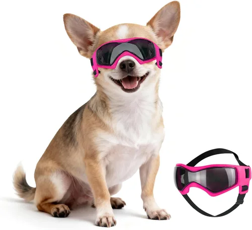Vista 7 de Gafas de sol para perros para razas extra pequeñas, protección UV, resistentes al viento, XS con correas ajustables para la cabeza y la barbilla