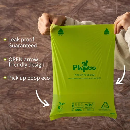 Vista 2 de Pkpoo Bolsas de excremento de perro 100% compostables, extra anchas, bolsas grandes a base de vegetales para perros, bolsas de basura biodegradables