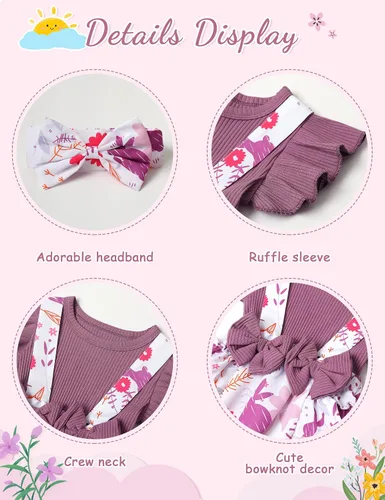 Vista 3 de SAPGEJJDJFGE Newborn Baby Girl Clothes Infant Long Sleeve Ruffle Romper Baby Fall Winter Outfits for Girls with Headband