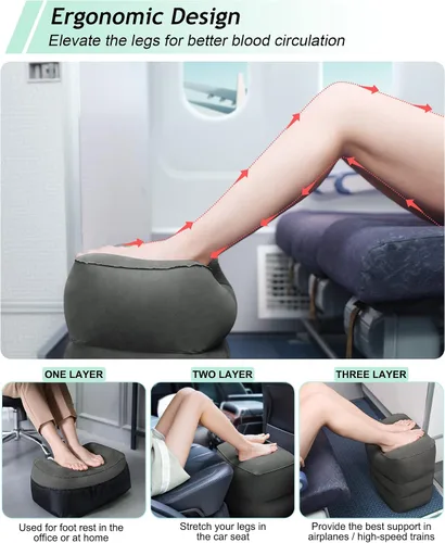 Vista 8 de JefDiee Almohada inflable de viaje y almohada inflable para descanso de pies, artículos esenciales de viaje para adultos, ideal para avión, oficina