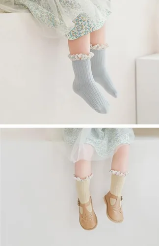 Vista 5 de Calcetines con volantes para bebés y niñas calcetines casuales de algodón para niños pequeños 0-8T