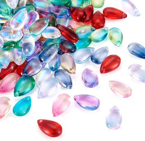 Vista 18 de Cheriswelry 48 colgantes de diamantes de imitación de resina en forma de lágrima con ajustes de latón dorado con diamantes de imitación facetados