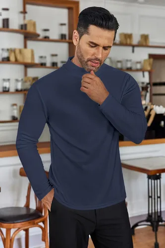 Vista 2 de Ekouaer Camisas de manga larga con cuello alto falso para hombre, suéter térmico ligero