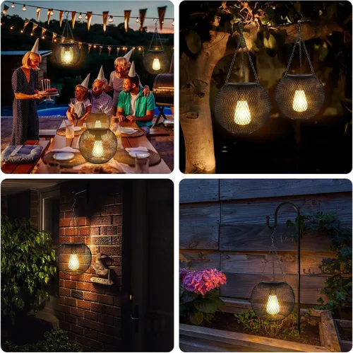 Vista 6 de Luces solares para exteriores, farol solar colgante retro de metal exterior, decorativo, impermeable, faroles solares para patio, jardín, camino