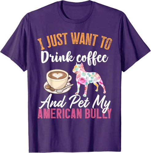 Vista 18 de I Just Want to Drink Coffee and Pet My American Bully Camiseta, Negro, S