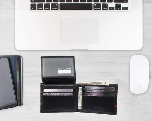 Vista 6 de GUESS Men's Leather Slim Bifold Wallet