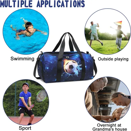 Vista 4 de CAMTOP Bolsa de viaje para mujeres y niñas, bolsa de mano deportiva para gimnasio y fin de semana, B-Fútbol, Bolsa de lona de fútbol infantil