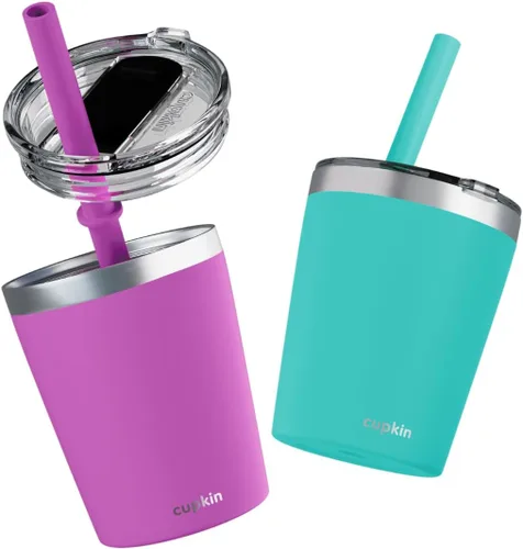 Vista 51 de CUPKIN - Taza apilable de acero inoxidable para niños, taza para batidos, tazas aisladas con recubrimiento en polvo, tapa libre de BPA y pajilla