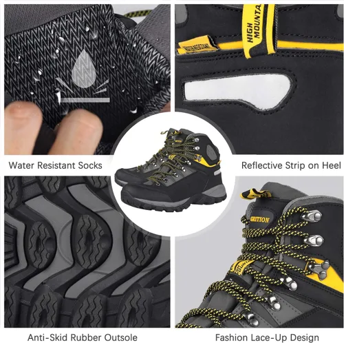 Vista 3 de Grition Botas de senderismo impermeables para hombre, botas de senderismo al aire libre, cómodas botas atléticas ligeras con cordones.