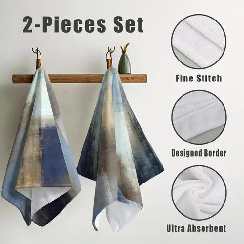 Vista 3 de Toallas de Mano Azul Gris Marrón para Baño Negras Pintura Moderna de Arte Abstracto Toallas de Cocina Suave Absorbente Toalla de Huésped Punta