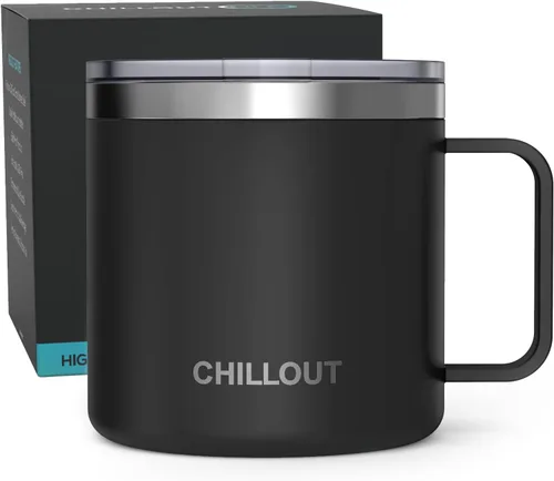 Vista 20 de Chillout Life - Taza de café con aislamiento térmico al vacío, acero inoxidable, mango y tapa, 16 onzas