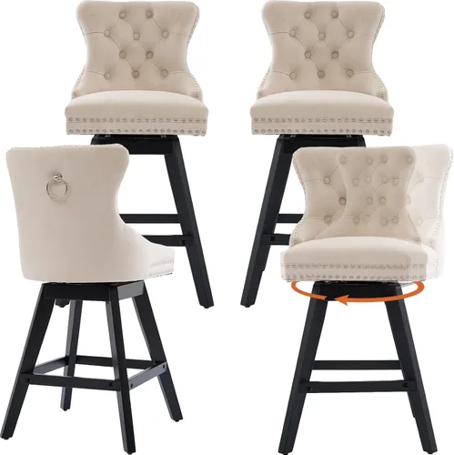 Vista 32 de Juego de 2 taburetes de bar giratorios modernos, taburetes de bar de 26.6 pulgadas de altura de mostrador beige con respaldo para isla de cocina