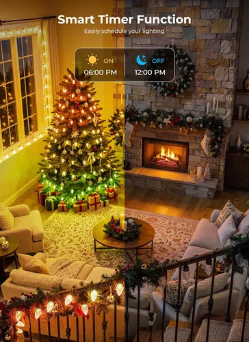 Vista 7 de Brightown Luces LED de Navidad C9 para exteriores, 50 LED RGB inteligentes para árbol de Navidad, sincronización de música, control por aplicación