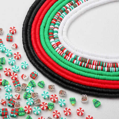 Vista 5 de Cuentas de arcilla de Navidad, regalo de Navidad, cuentas de arcilla heishi, cuentas de arcilla polimérica de Navidad para hacer pulseras, collares