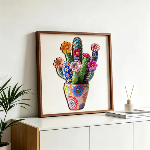 Vista 2 de Mys Aurora - Rompecabezas de madera para adultos, diseño de cactus y flores, 200 piezas