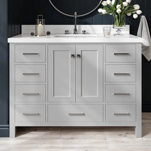 Vista 35 de ARIEL Cambridge - Mueble de baño con lavabo de 42 pulgadas, madera maciza, encimera de cuarzo blanco puro de 1.5 pulgadas, fregadero rectangular