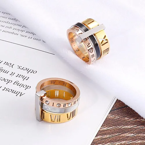 Vista 2 de Trendy Stainless Steel Rings For Women Girls Three Layers Roman Numerals Bridal Wedding Women Rings Fashion Jewelry Gift