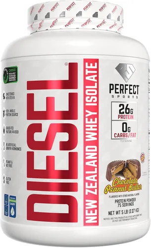 Vista 24 de PERFECT SPORTS Diesel 100% aislado de proteína de suero de Nueva Zelanda Endulzado con stevia, sin ingredientes artificiales, apto para dieta keto
