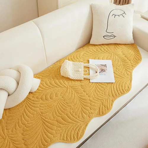 Vista 6 de vctops Funda acolchada de felpilla con hojas de felpilla, Irregular, antideslizante, súper suave, protector de muebles, para sala de estar y Azul