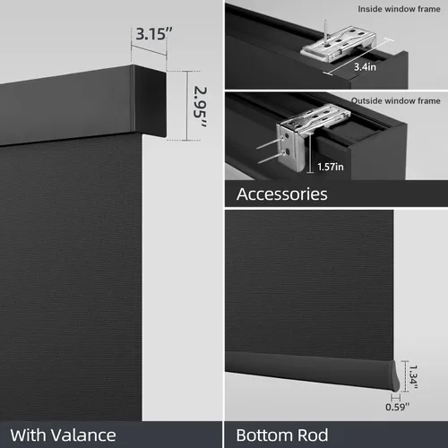 Vista 5 de ACMEART Persianas opacas motorizadas para ventanas, persianas enrollables eléctricas recargables con control remoto, persianas inteligentes que