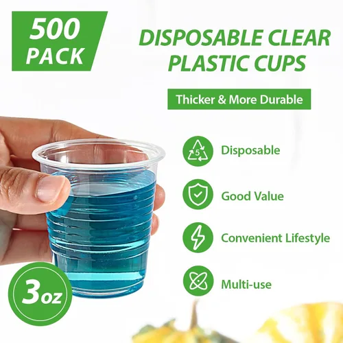 Vista 5 de Lilymicky - 500 unidades de vasos de plástico transparente de 3 onzas, pequeños vasos desechables para el baño, recipientes de enjuague bucal
