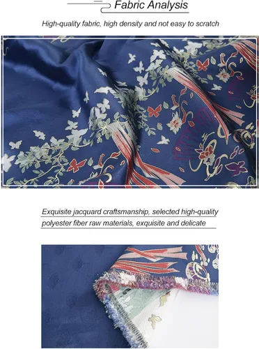 Vista 4 de BAWHO Besutiful Dyeing Jacquard Silk Satin Fabric Gorgeous Streamer Ribbon Fan Clouds Flower Pattern Golden Line Edge Cloth for Cheongsam