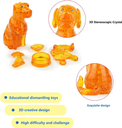 Vista 3 de Rompecabezas de cristal 3D para perros, rompecabezas de cristal para rompecabezas a partir de 16 años, 41 piezas (naranja)