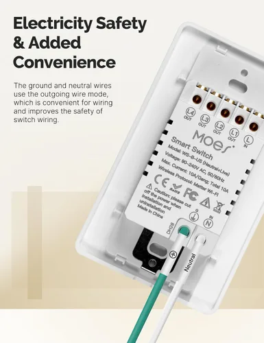 Vista 2 de MOES Matter-WiFi - Interruptores de luz inteligentes, requiere cable netural, interruptor de un solo polo de 2.4 GHz, compatible con Alexa Google