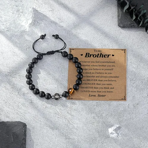 Vista 5 de Regalos para marido, hijo, nieto, sobrino, papá, novio, nuevo papá, hermano, padrastro, tío, te amo en 100 idiomas, pulsera ajustable para hombres