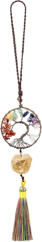 Vista 12 de rockcloud Adorno colgante de árbol de la vida de 7 chakras con borla de piedra cruda irregular para pared, coche, hogar, boda, boda, apatita azul
