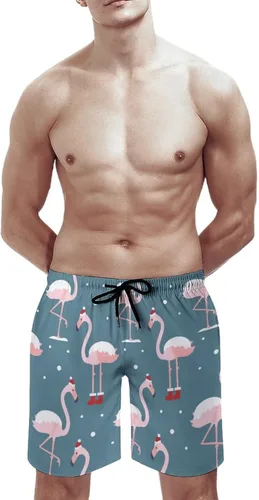 Vista 4 de Flamingo in Christmas Hat - Traje de baño para hombre, pantalones cortos de entrenamiento, traje de baño o pantalones cortos atléticos, secado