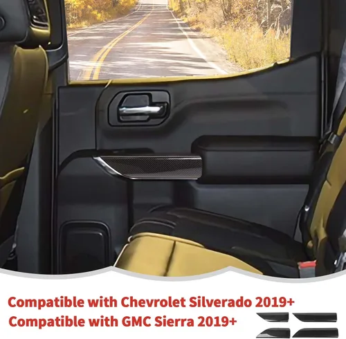 Vista 4 de RT-TCZ Cubierta de panel de manija interior de fibra de carbono, accesorios interiores para Chevrolet Silverado 2019-2022, para GMC Sierra 2019-2022