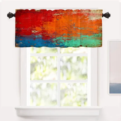 Vista 189 de Shrahala Beige and Orange Abstract Art Brushstrokes Blackout Curtain Tiers, Abstract Oil Paint Kitchen Valance Light Blocking Tier Drapes with Rod