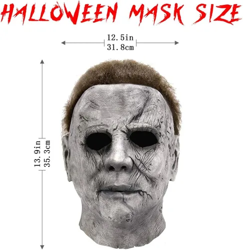 Vista 3 de Máscara de Halloween Michael Myers, disfraz de cosplay de terror, máscaras faciales de látex aterradoras, ideal para fiestas de disfraces, Pascua