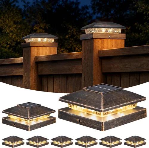 Vista 7 de APONUO Luces solares para postes de 4 x 4 – IP64 impermeable, blanco cálido, luces inalámbricas de valla y luces de cubierta para patios, jardines