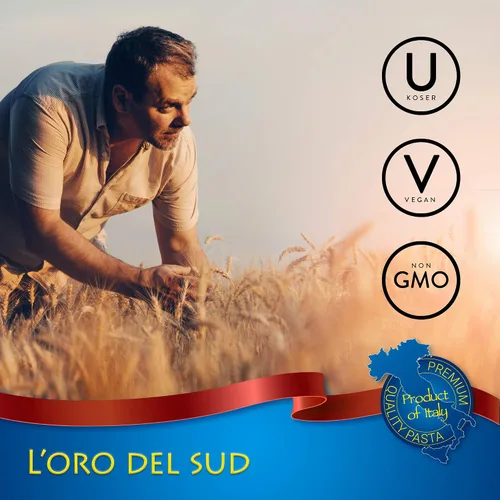 Vista 6 de L'Oro Del Sud Pasta Capellini orgánica, 100% trigo duro, (16 oz x 4 unidades) Pasta italiana hecha con trigo duro de alta calidad, orgánico USDA