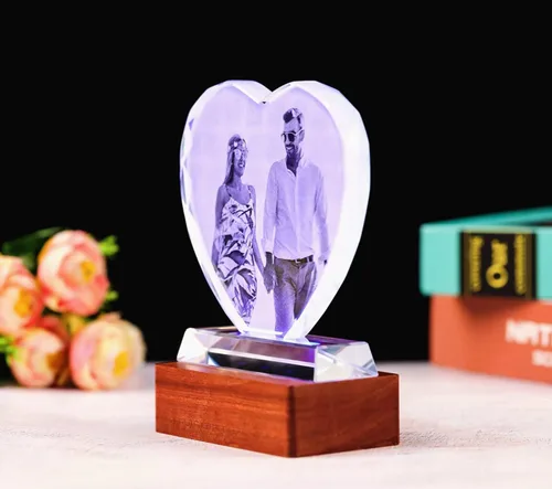 Vista 2 de Regalos de fotos personalizados de cristal – Marcos de fotos en forma de corazón, cumpleaños, aniversario, boda, Navidad, regalos para novia