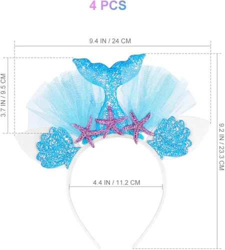 Vista 6 de Lurrose - Diadema de cola de sirena, 4 piezas, accesorios para el pelo, disfraz de cumpleaños, suministros para mujeres y niñas