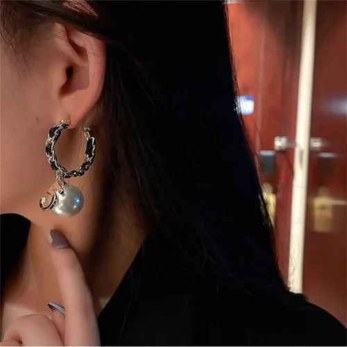 Vista 5 de Vintage número 5 pendientes de aro de perlas pendientes de perlas mujer pendiente joyería de moda para regalo, Zinc, Perla
