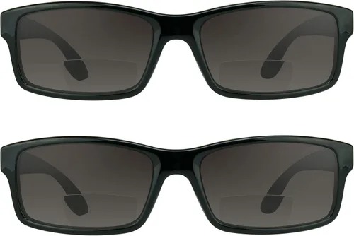 Vista 9 de proSPORT Gafas de sol bifocales tintadas para lectores rectangulares +1.50 gris oscuro lente humo marco negro hombres mujeres caso